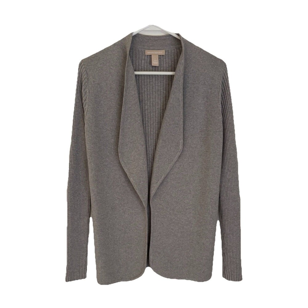 Banana Republic Sweater Womens Small Gray Open Cardigan Ribbed Knit Casual